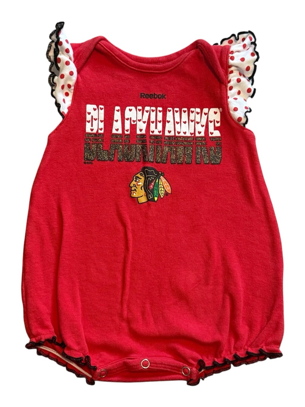 Chicago Blackhawks Baby Girl Bodysuit 6–9M Reebok NHL Ruffle Sleeve Red